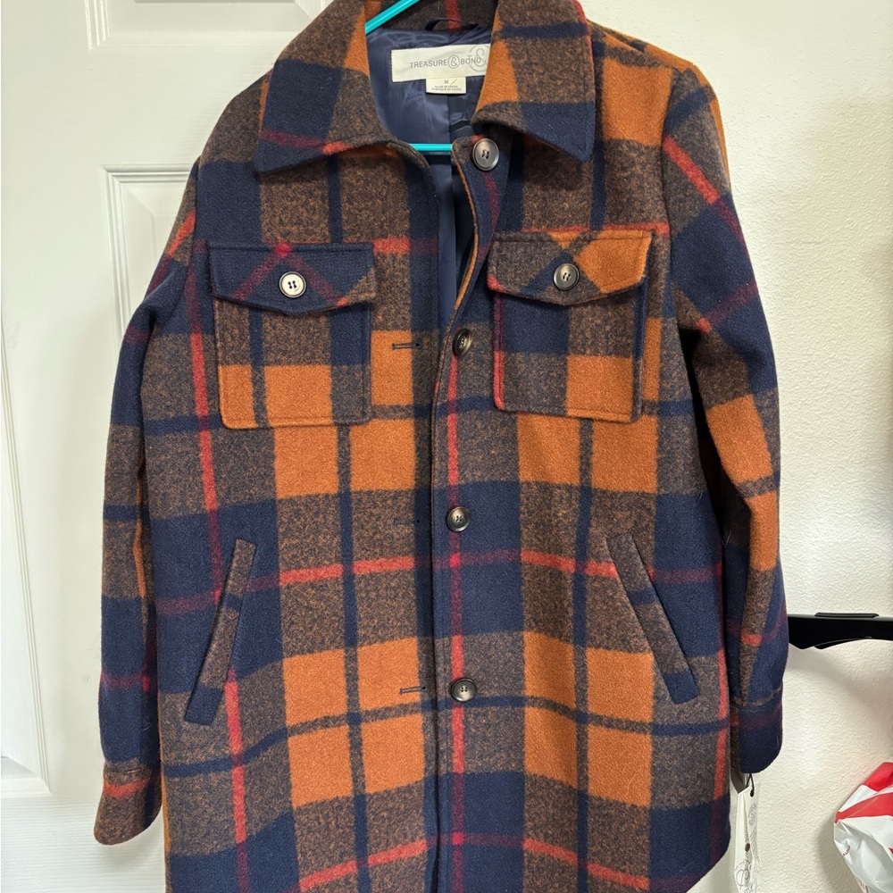 TREASURE & BOND || Navy and Brown Plaid Shacket
